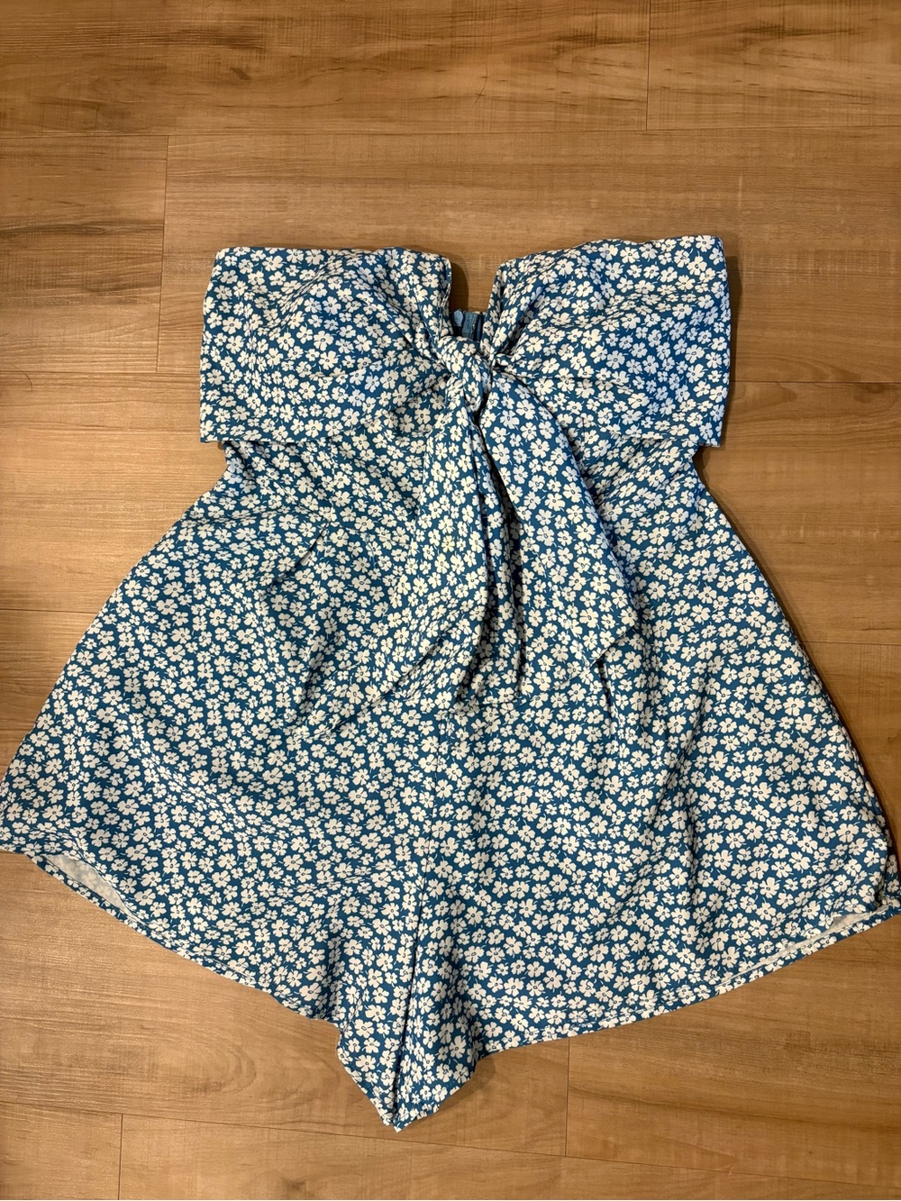 Pink Lily Blue Floral Strapless Romper